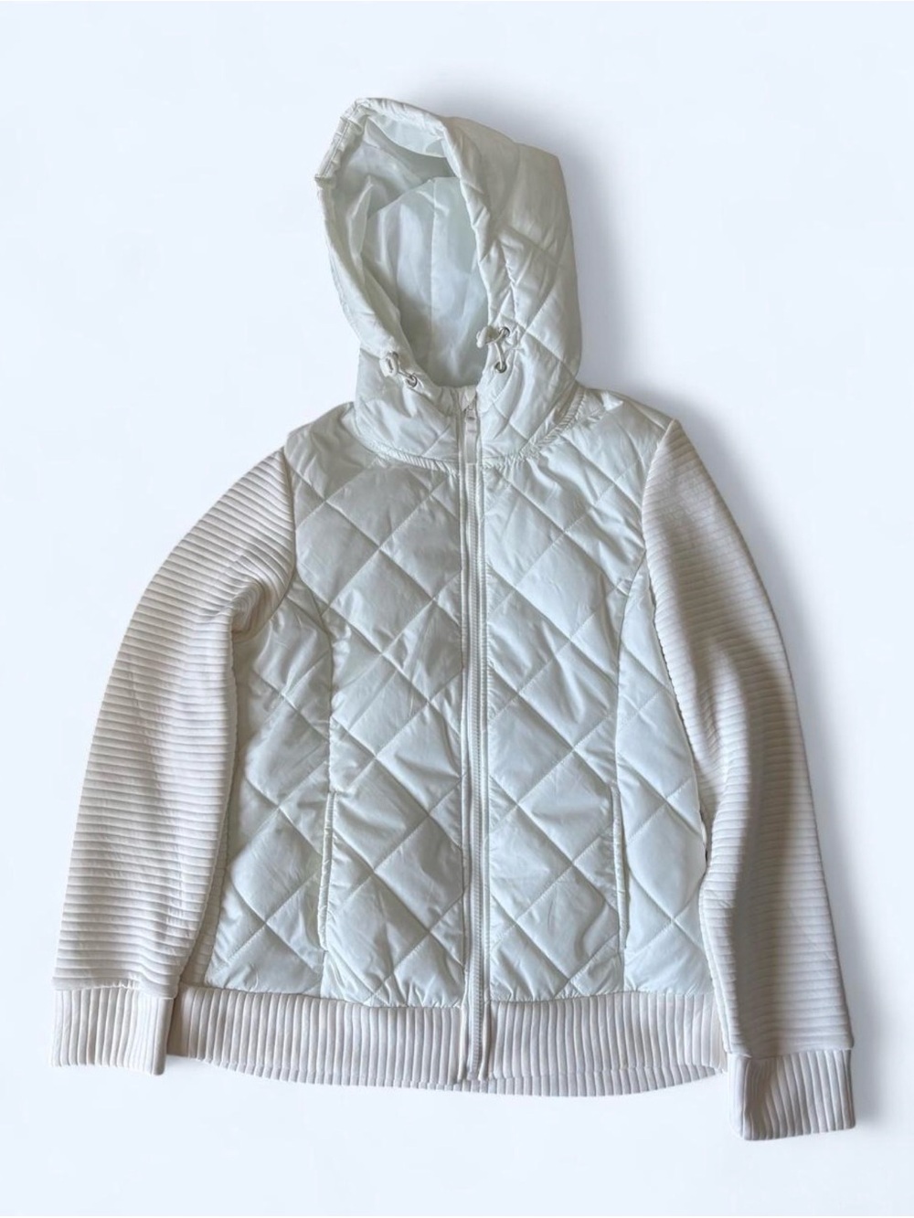Kids Quilted Hooded Jacket - Cream